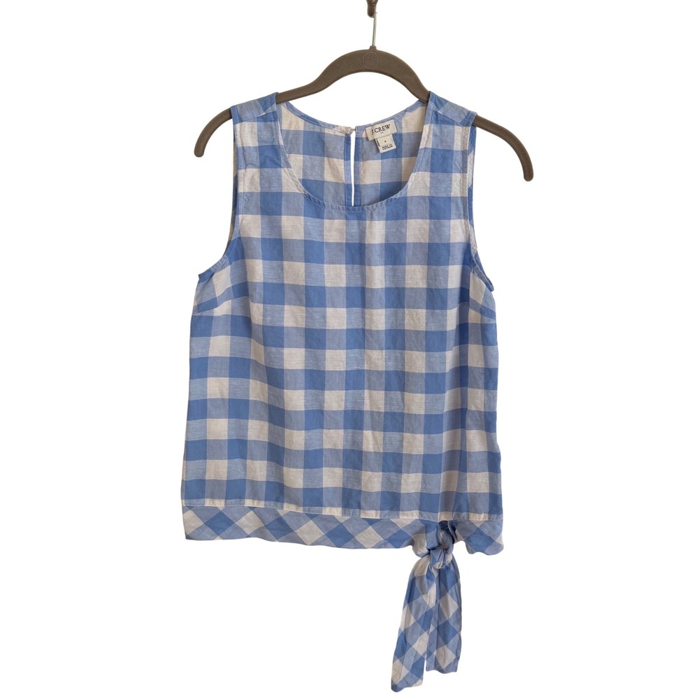 J. Crew Factory Blue and White Gingham Tie-Hem Sleeveless Top